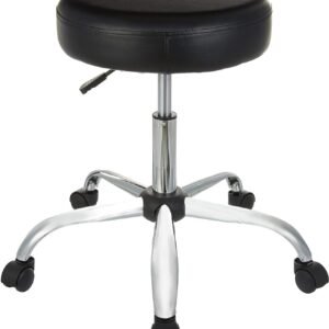 KKTONER PU Leather Round Rolling Stool with Back Rest Height