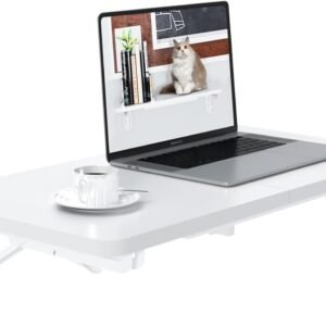 TEAMIX Wall Mounted Desk, White Folding Desk for Small Spaces Floating Shelf