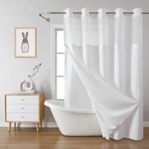 No Hook Waffle Weave Shower Curtain with snap-in Liner Replacement