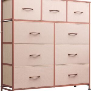 WLIVE 9 Drawer Dresser for Bedroom, Tall Chest of Drawers, A-Pink